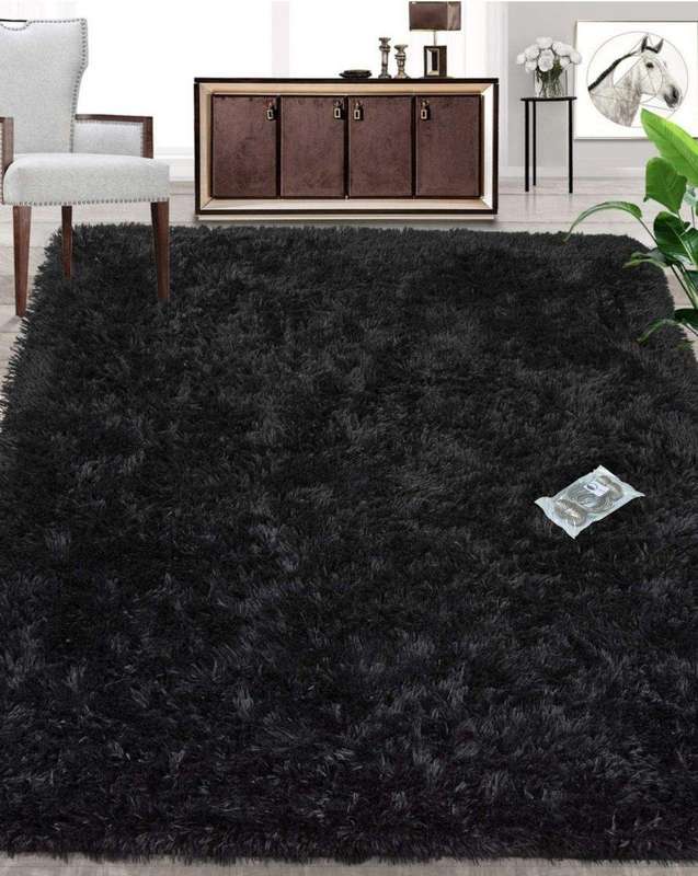SMTE New Large Premium Heavy Duty Fluffy Carpet/Rug & Complementary SMTE Tieback - Charcoal Black...