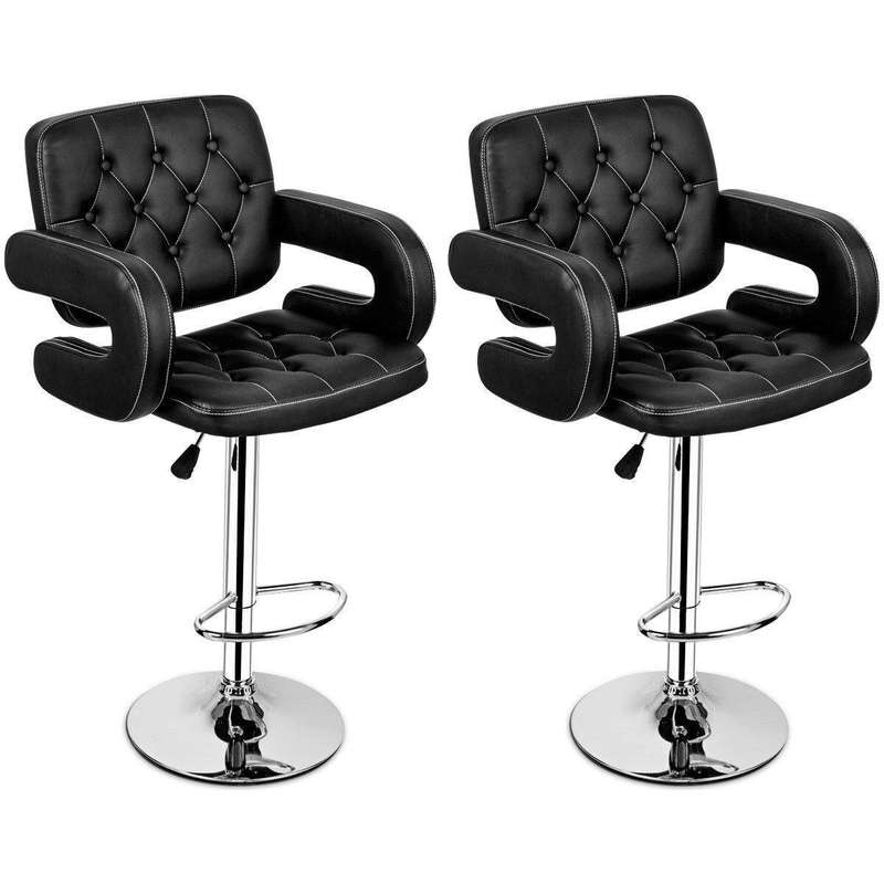 SMTE MAK Faux Leather Luxury Barstools with armrests - set of 2 - Black with keychain