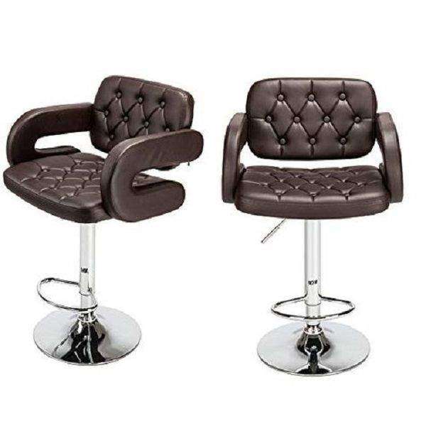 SMTE MAK Faux Leather Luxury Barstools with armrests - set of 2 - Brown with keychain
