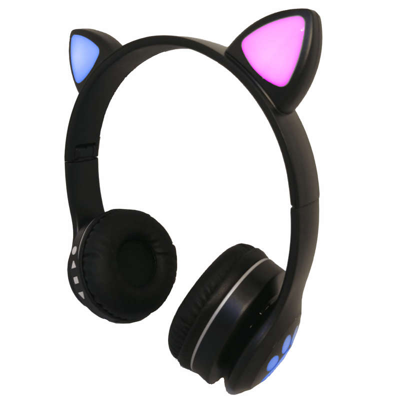 SMTE LED 2.4GHz Wireless Cat Ear Headphones VZV-23M - Black with keychain