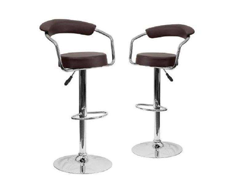 SMTE Broadway - Modern PU Leather Barstool - Brown (Set of 2) with keychain