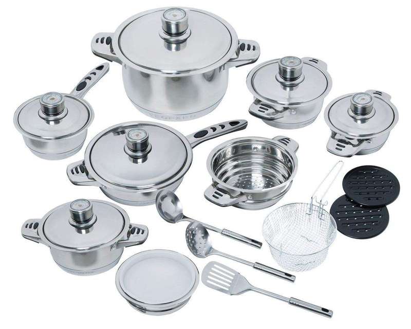 SMTE 22 Pieces Stainless Steel Cookware Set with keychain