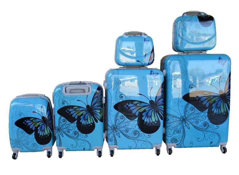 SMTE Luxury PC Travel Luggage 6 Piece - Butterflies with keychain