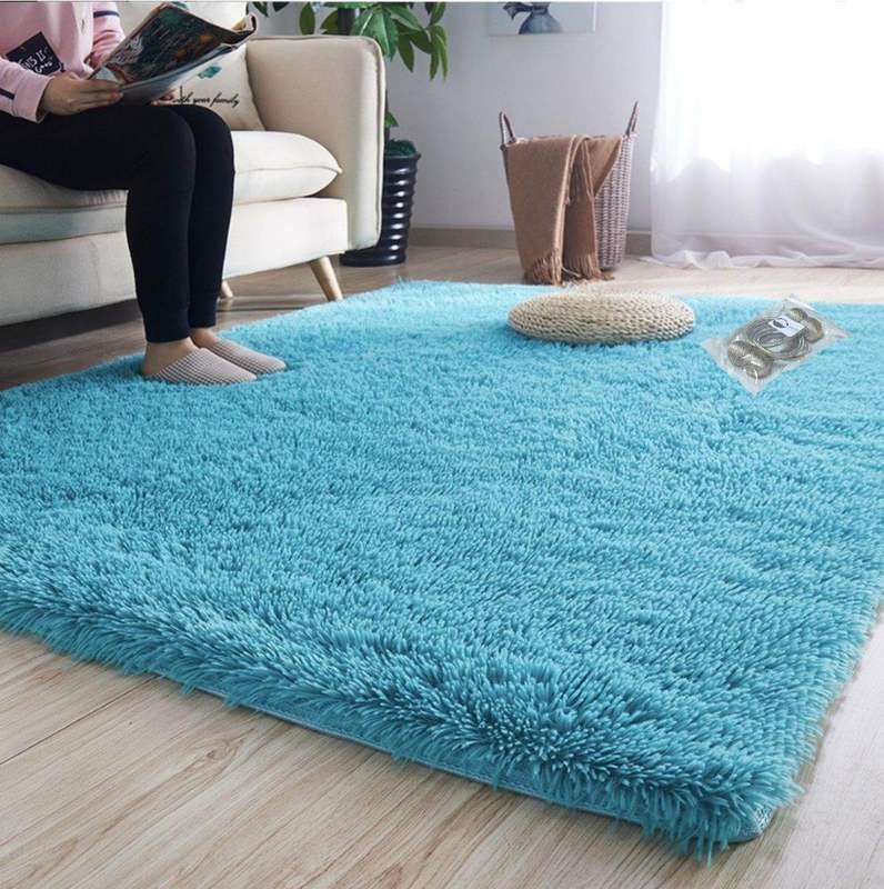 SMTE New Large Premium Heavy Duty Fluffy Carpet/Rug & Complementary SMTE Tieback - Plain Blue wit...