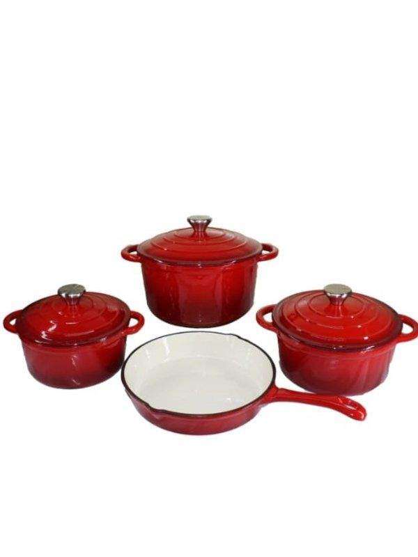 SMTE 7 Piece Authentic Case Dutch Oven Cookware Pot Set- Red with keychain