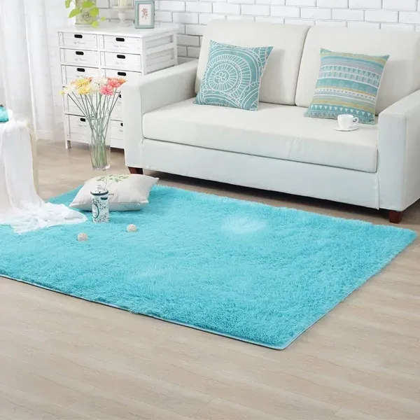 SMTE 150 x 180cm Plush Fluffy Carpet - Shaggy & Foldable Rugs - Cyan with keychain