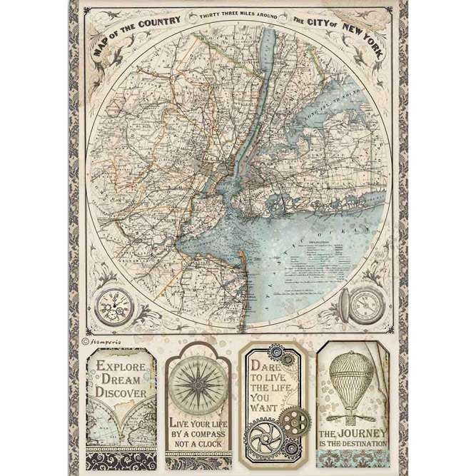 Stamperia Rice Paper - Map Of New York