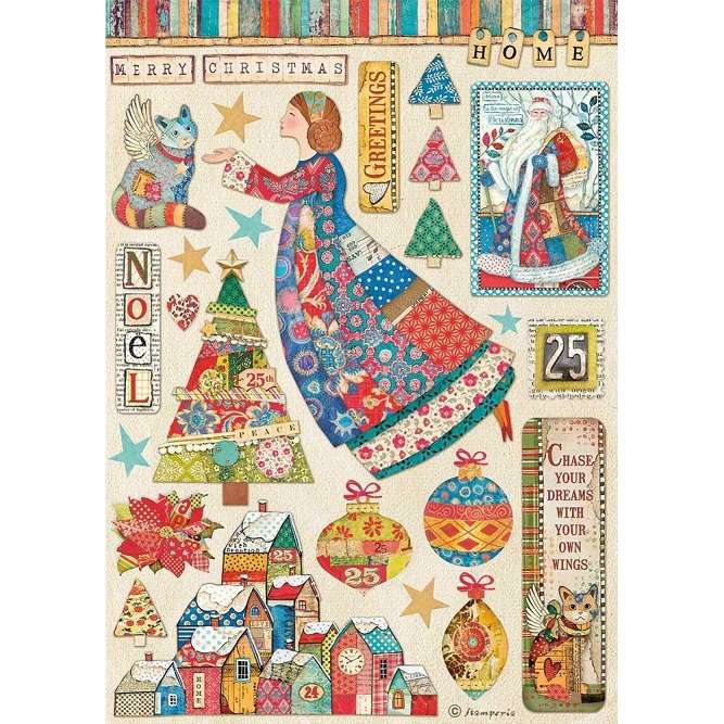 Stamperia Rice Paper - Christmas Patchwork