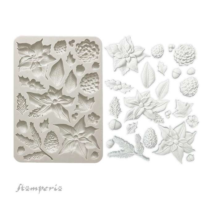 Stamperia Silicon mould A5 - Poinsettia And Pinecones