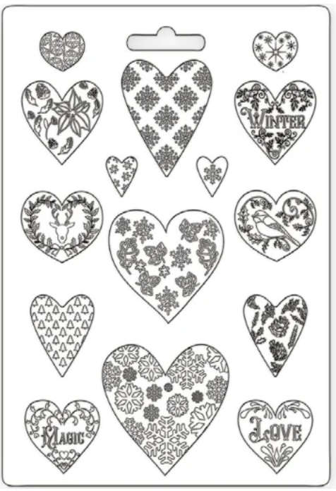 Stamperia Soft Mould Maxi - Romantic Christmas Hearts