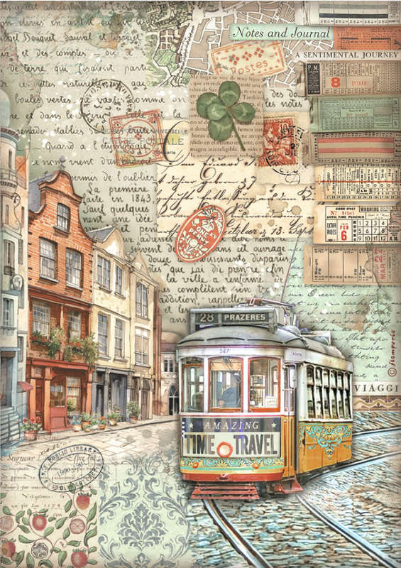 Stamperia Rice Paper - Art of Travelling tram