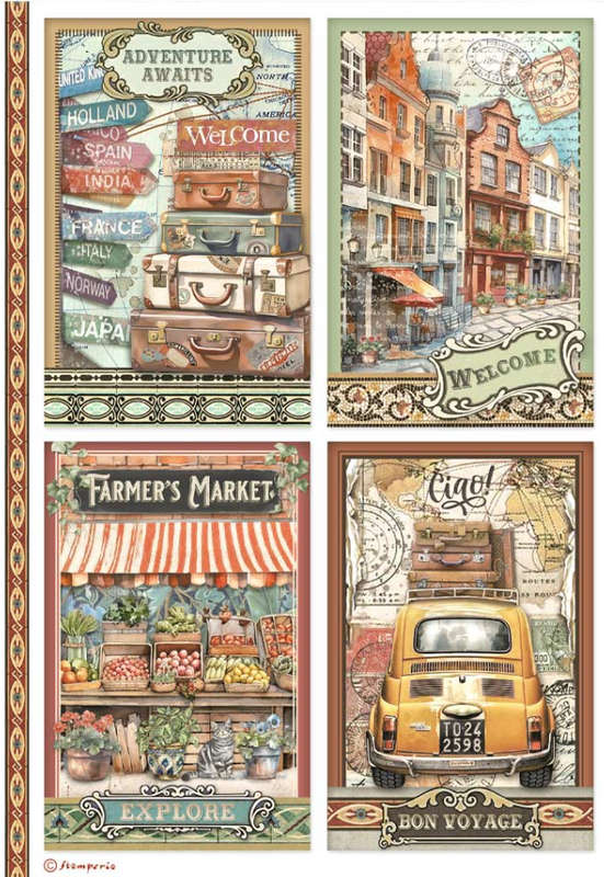Stamperia Rice Paper - Art of Travelling 4 cards