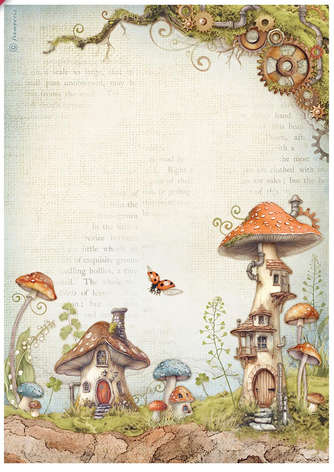 Stamperia Rice Paper - Hidden Grove Mushroom houses