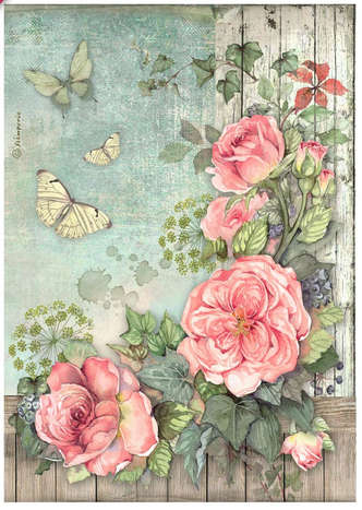 Stamperia Rice paper - House of Roses flowers corner