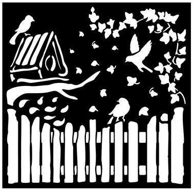 Stamperia Thick stencil 18X18 - House of Roses fence and birds