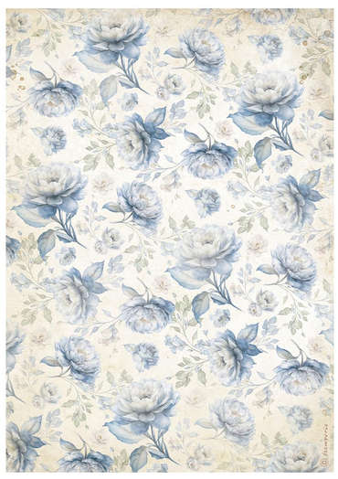 Stamperia Rice paper - Timeless blue flowers pattern
