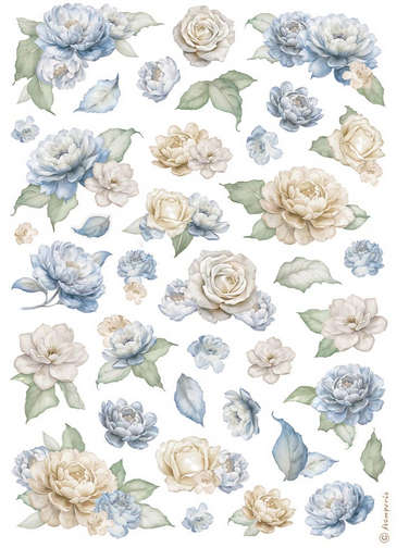 Stamperia Rice paper - Timeless roses and blue flowers pattern