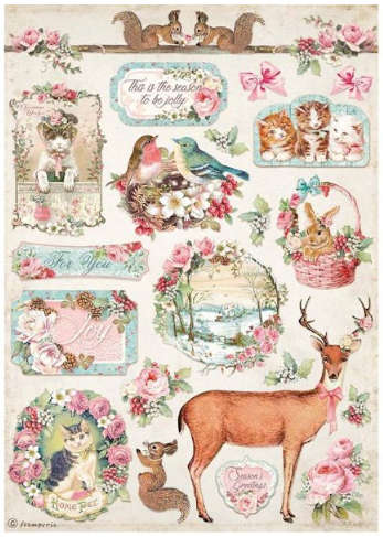 Stamperia Rice Paper - Pink Christmas deer