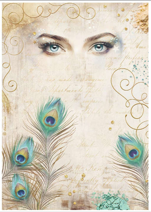 Stamperia Rice Paper - Masquerade eyes and feathers