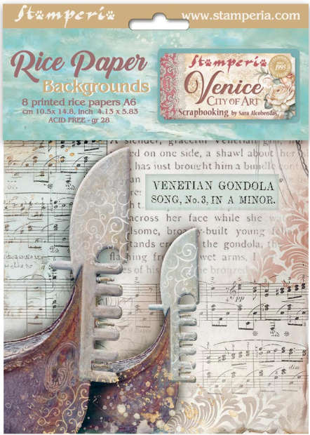 Stamperia Rice Paper 8 x A6 Backgrounds - Venice City of Art