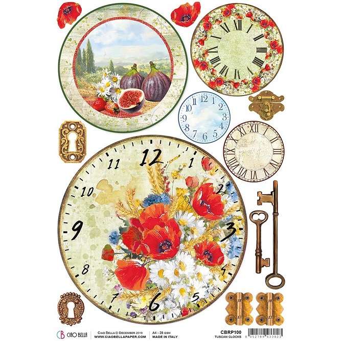 CiaoBella Rice Paper - Tuscan Clocks