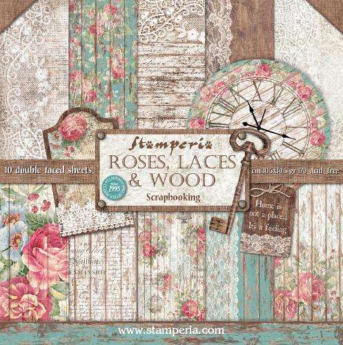 Stamperia pad 30x30 - Roses Lace & Wood