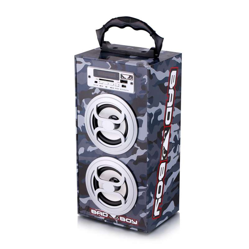 Badboy Kube Bluetooth Speaker USB FM Tower Grey Camo