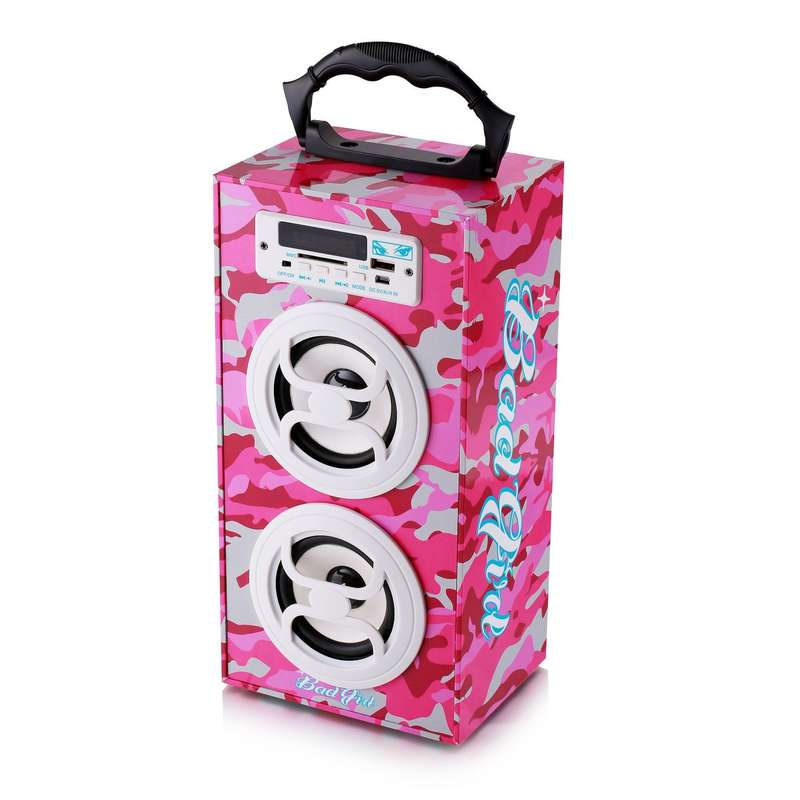 Badboy Kube Bluetooth Speaker USB FM Tower Pink Camo