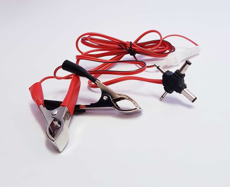 12V - 24V cable with MULTI type 4 WAY plug  and 30mm fuseholder to battery clips (TV cord)