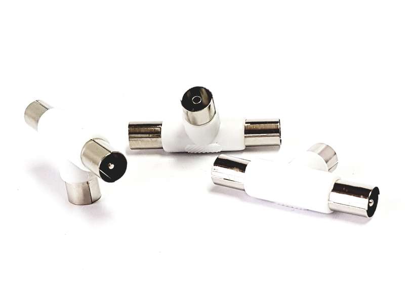 TV female socket to 2 x TV male plugs - T type adaptor