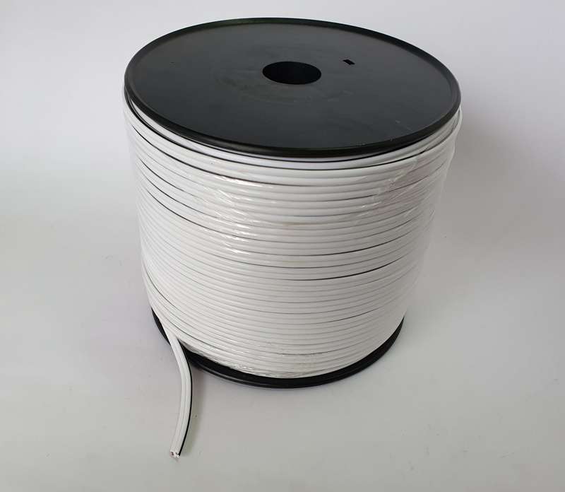 Speaker cable twin flex (100m) WHITE with black tracer line 1.5mm ripcord