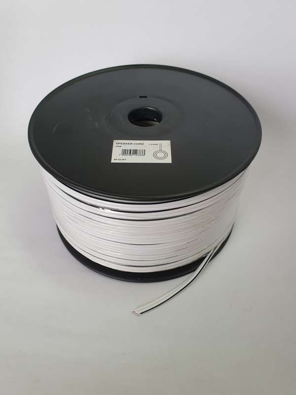 Speaker cable twin flex (100m) WHITE with black tracer line 2.5mm ripcord