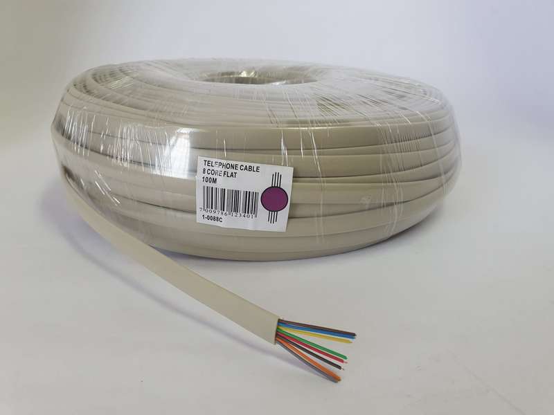 FLAT telephone/ internet FLEX CABLE (100M) 8 Core IVORY colour jacket