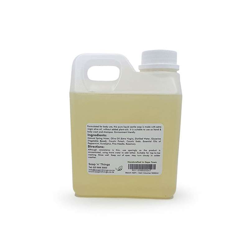 Pure Castile Liquid Soap, Bulk, Shower Fresh Essential Oils, 100% Extra Virgin Olive Oil Natural ...