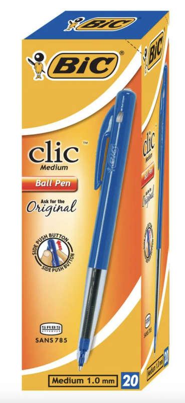BIC Clic Medium Ballpoint Pens - Blue (Box of 20) - Box of 20
