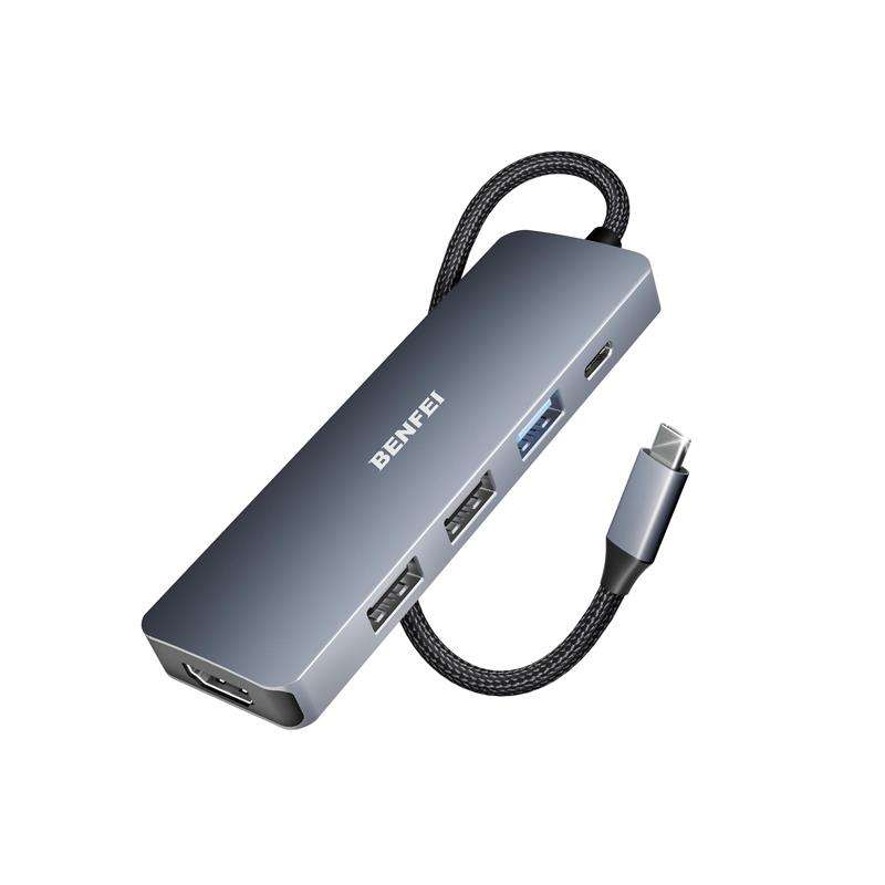 BENFEI USB-C 5-In-1 Compact Docking Station With 1X HDMI 4K@30Hz, 1X USB-A 3.2 10Gbps, 2X USB2.0 ...