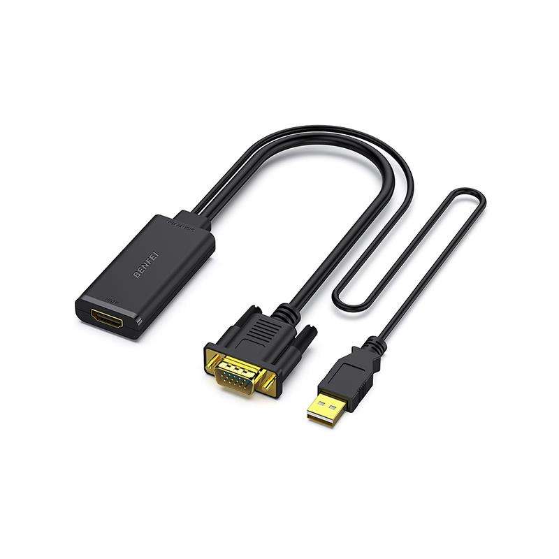 BENFEI VGA Male To HDMI Female Adapter + USB-A Male Audio With Gold-Plated Connectors And Support...