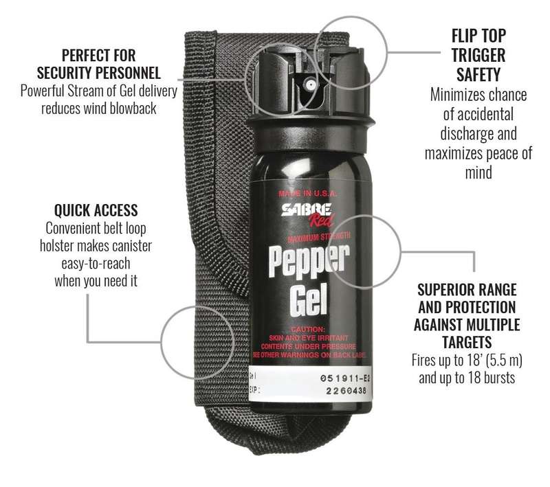 Sabre Tactical Pepper Gel with Flip Top & Belt Holster