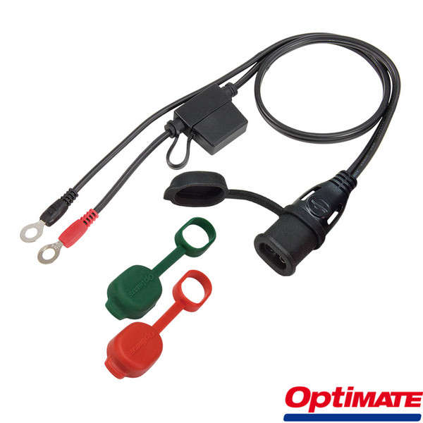 Optimate WEATHERPROOF BATTERY LEAD, M6 EYELET (FITS BIKE) CONNECTOR, SAE CONNECTION. 15AMP FUSE. 50C
