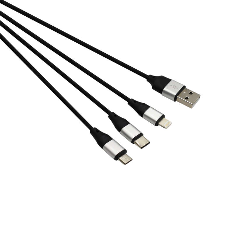 Gizzu 3In1 Usb To Micro Usb Type-C Lightning 1.2M Cable - Black