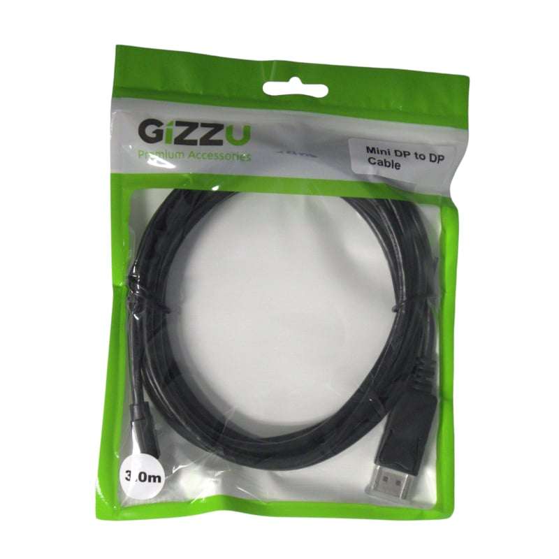 Gizzu Mini Dp To Dp 4K 30Hz 4K 60Hz 3M (Thunderbolt 2 Compatible) Cable - Black