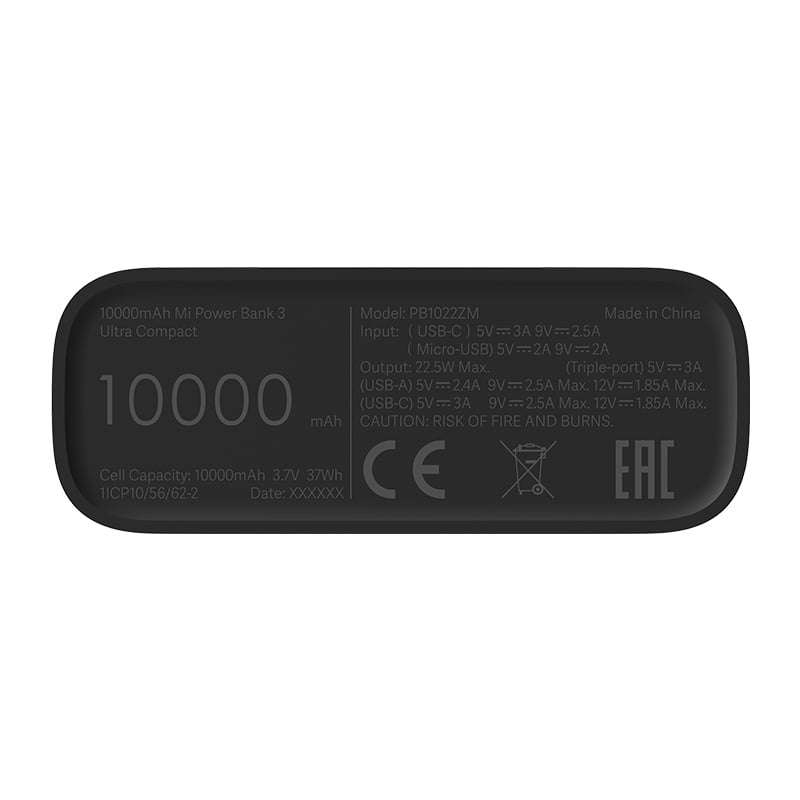 Xiaomi Mi 10,000mAh 20W Fast Charge Ultra Compact Power Bank - Black