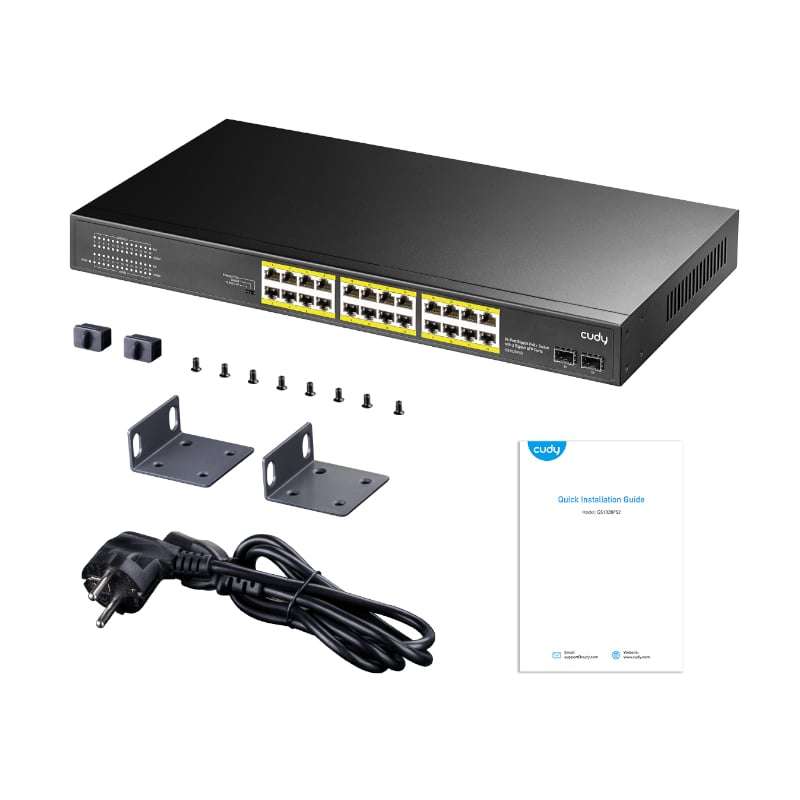 Cudy 24-Port Base-T Gigabit 2-Port Gbe Base-X Sfp Poe+ 200W Differential Mode 2Kv, Esd 15Kv, 300W...