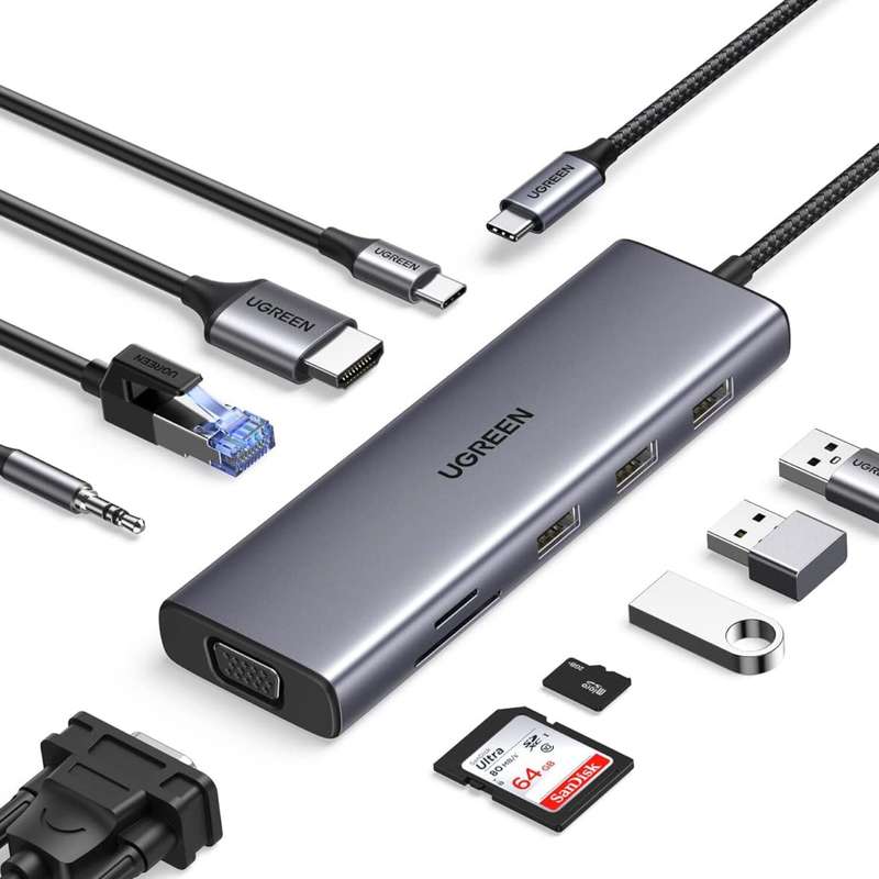 UGREEN 9-in-1 Type-C Hub | HDMI | VGA | LAN | SD/TF | 100W PD | USB3.0