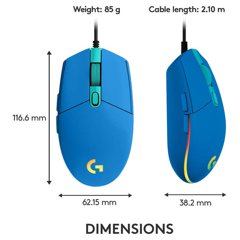 Logitech G102 LIGHTSYNC 8,000 DPI RGB Wired Gaming Mouse - Blue