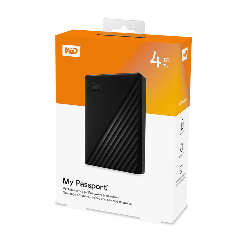 4TB Western Digital MY Passport 2.5" USB 5Gbps Type-A External Hard Drive - Black