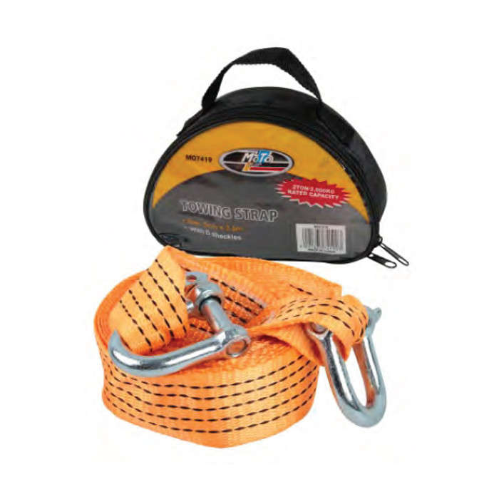 Moto-Quip 2000Kg Towing Strap 4.8cm X 3.5m With "D" Shackles In Re Usable Pouch