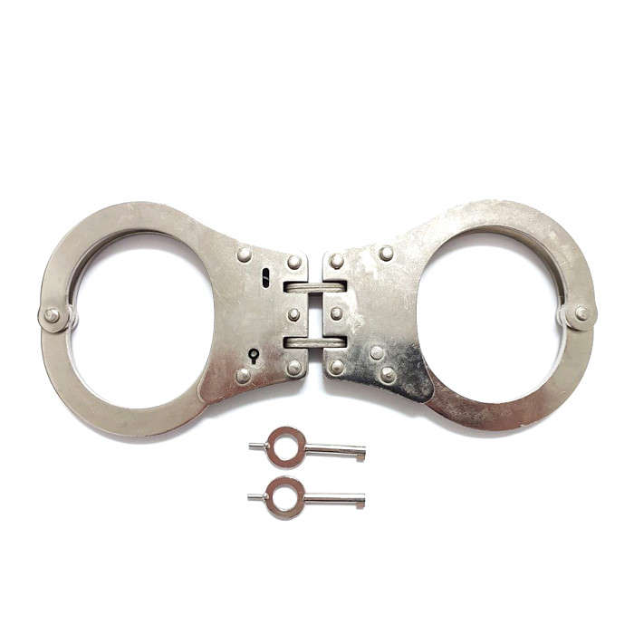 Nickel Double Locking Hinged Handcuffs with 2 Keys