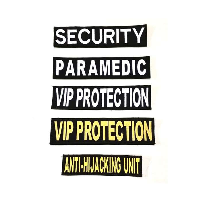 Custom 220mm x 55mm Velcro Patch - Various White on Black SECURITY