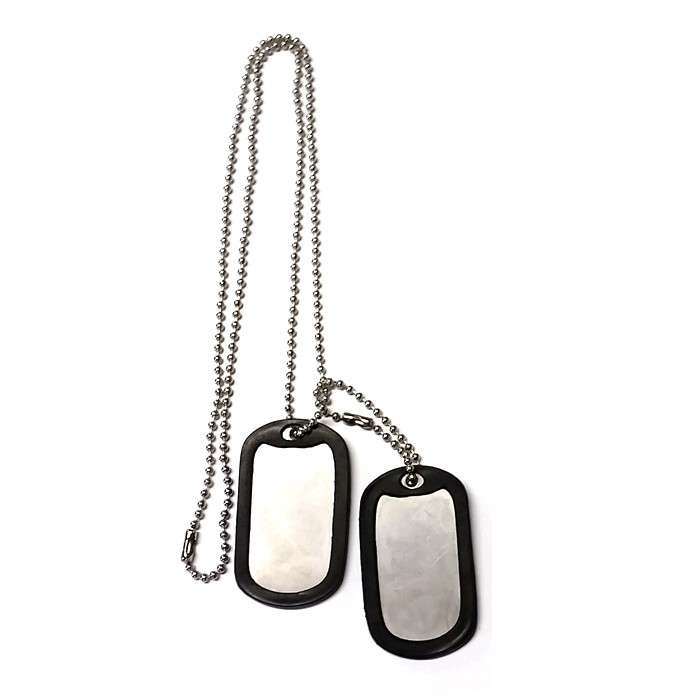 Complete Stainless Military Dog Tag Set - 2 x Tags, Chain, Silencers